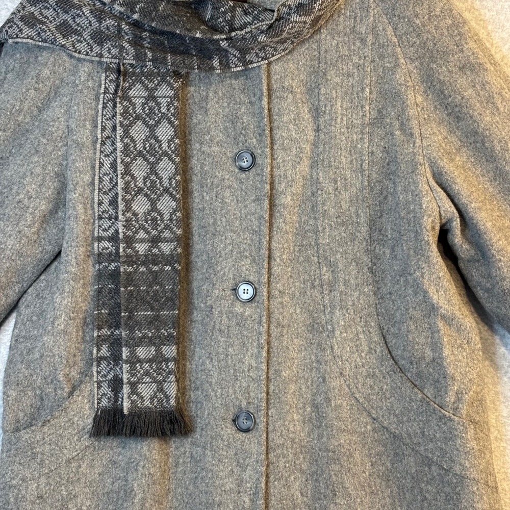 Cabin Creek Vtg Women's 12 Wool Blend Coat Gray Button Front Collar Scarf Set - Picture 2 of 11